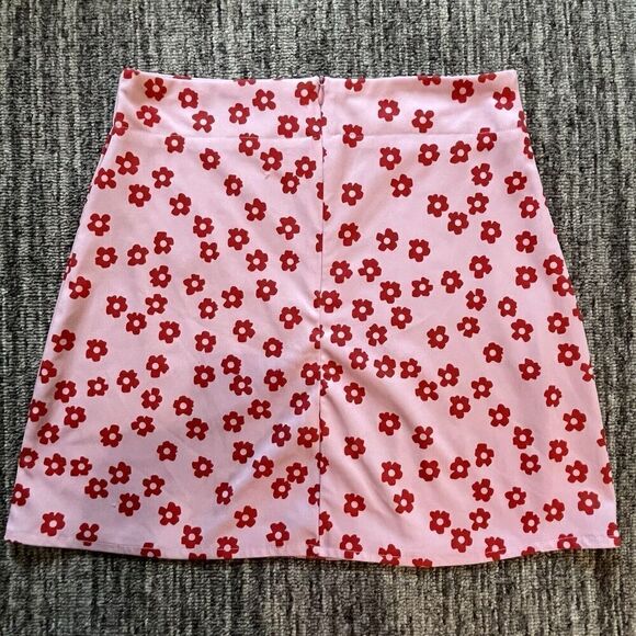 Romwe Women’s Mini Skirt Size Small 4 Red Floral Zip‎ Up Back 90s Y2K * - Picture 7 of 8